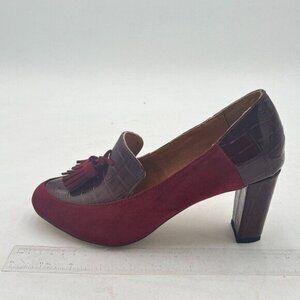 FOWT Women Tassels Block Chunky High Heels Pumps Suede Patent Leather Fringed